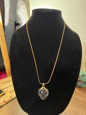 Gold Chain Necklace with Clear Heart Crystal Pendant